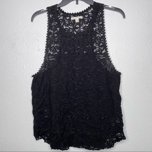 American Eagle Outfitters Tops - American Eagle Black Acrylic Lace Tank Top Cowgirl country Size Large